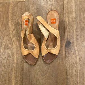 Boss high heels, tan, brown heel, never worn